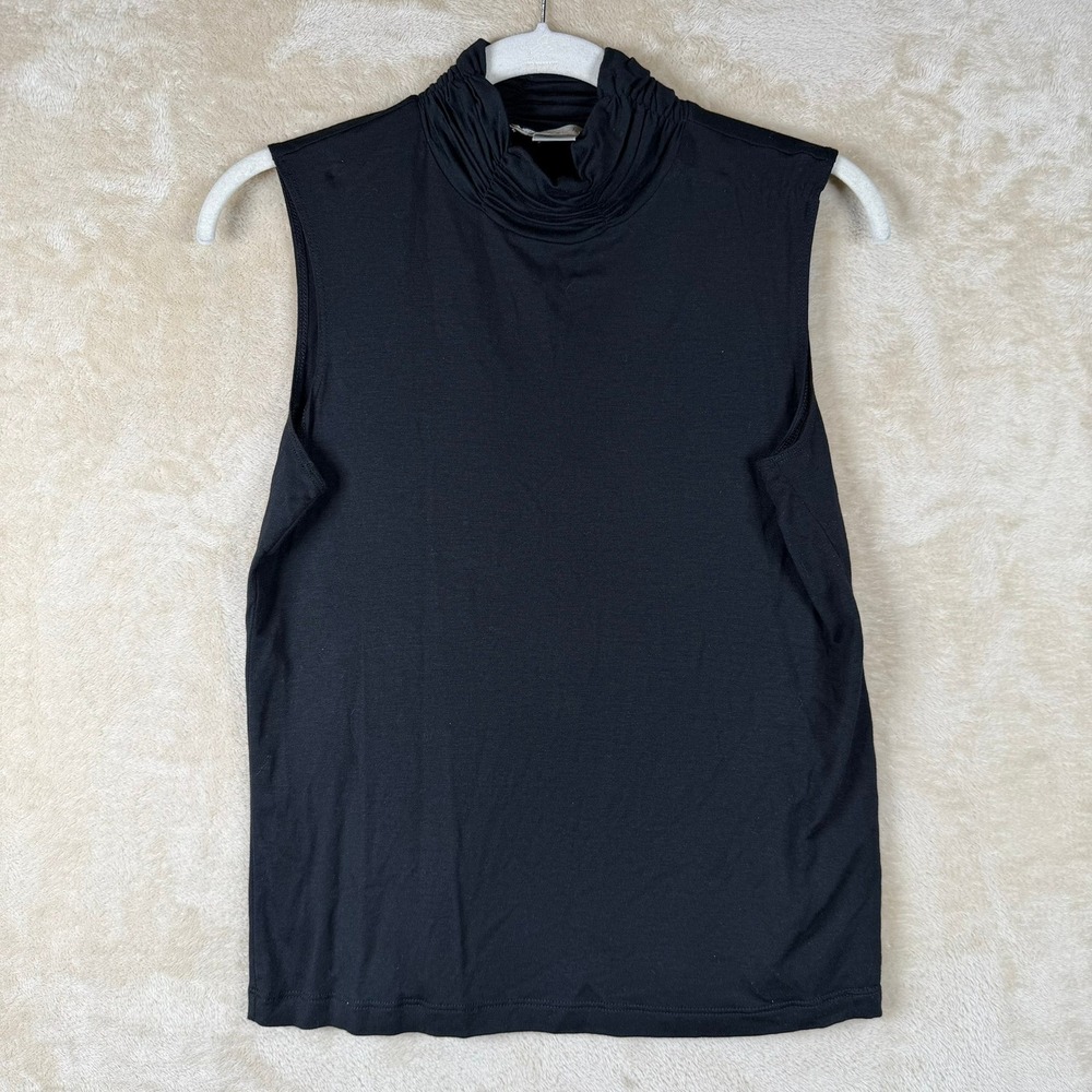 Jillian Nicole Womens Medium Black Mock Neck Ruched Sleeveless Micromodal Top